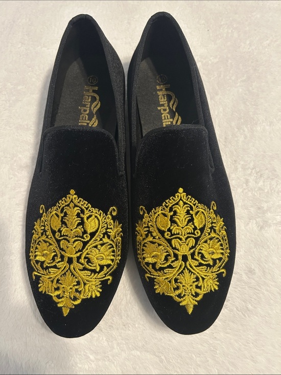 Harpelunde Other - Men Velvet Loafers Black Dress Wedding Shoes Embroidery Tuxedo Slippers.